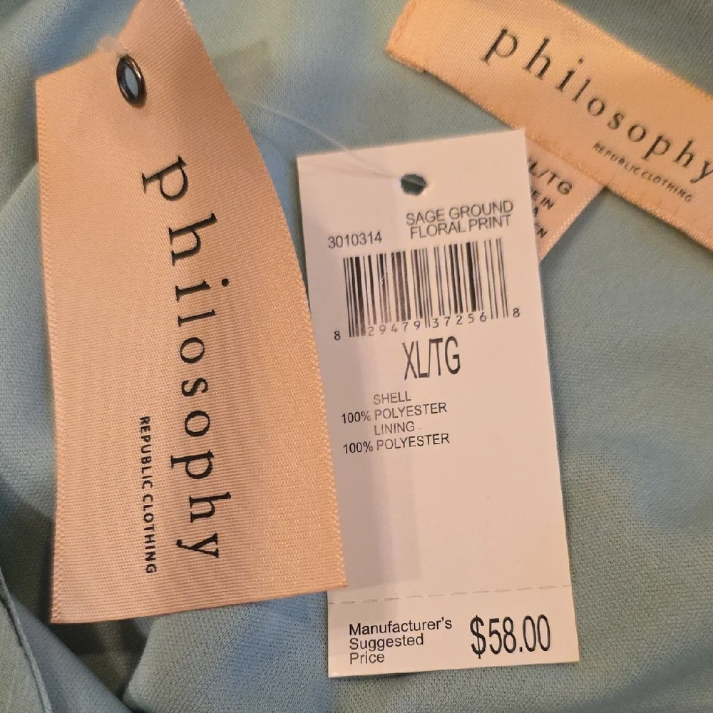 NWT Philosophy XL  Blue Floral V-Neck Blouse - Picture 4 of 6